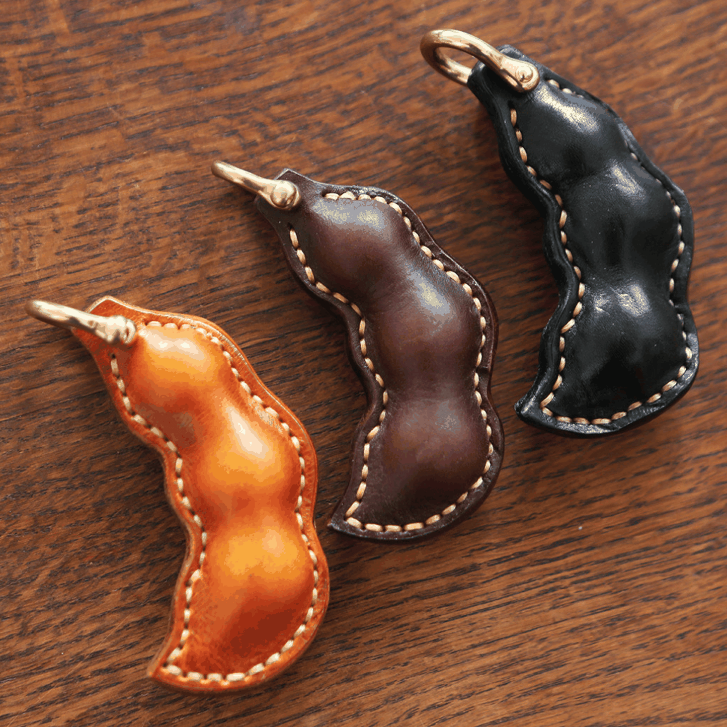 Leather Bag Charm - Bean Shaped Bag Charm, Leather Pea Keychain