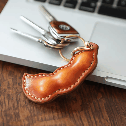 Leather Bag Charm - Bean Shaped Bag Charm, Leather Pea Keychain