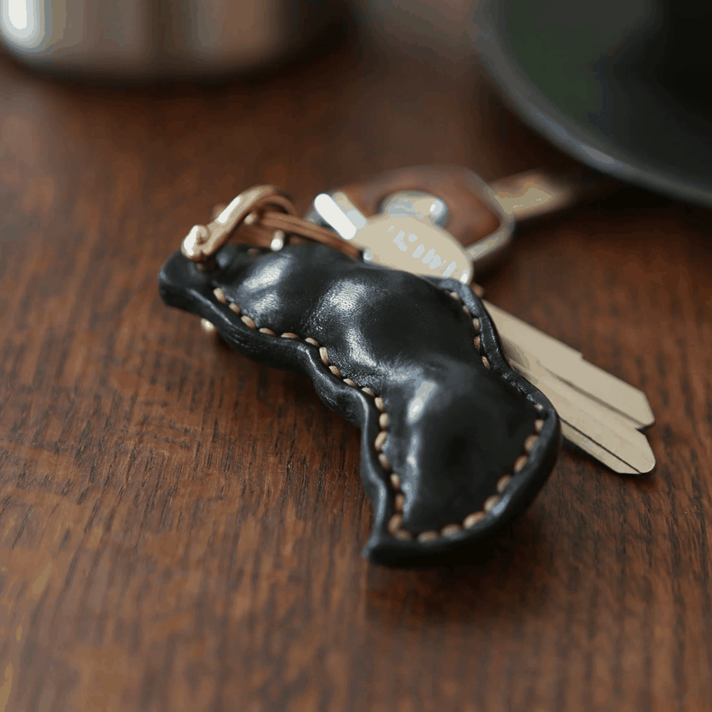 Leather Bag Charm - Bean Shaped Bag Charm, Leather Pea Keychain