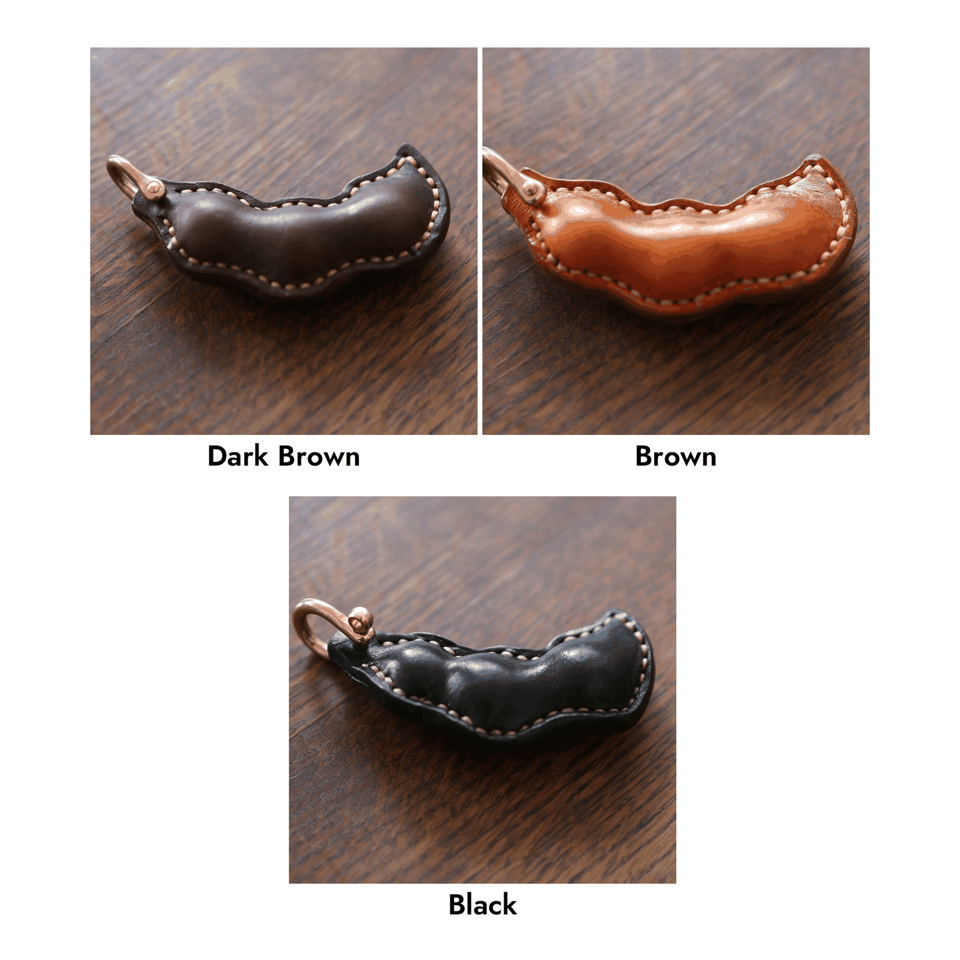 Leather Bag Charm - Bean Shaped Bag Charm, Leather Pea Keychain