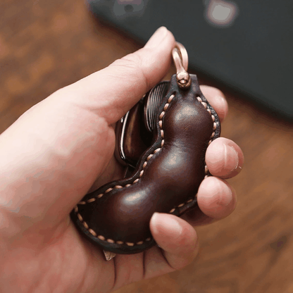 Leather Bag Charm - Bean Shaped Bag Charm, Leather Pea Keychain