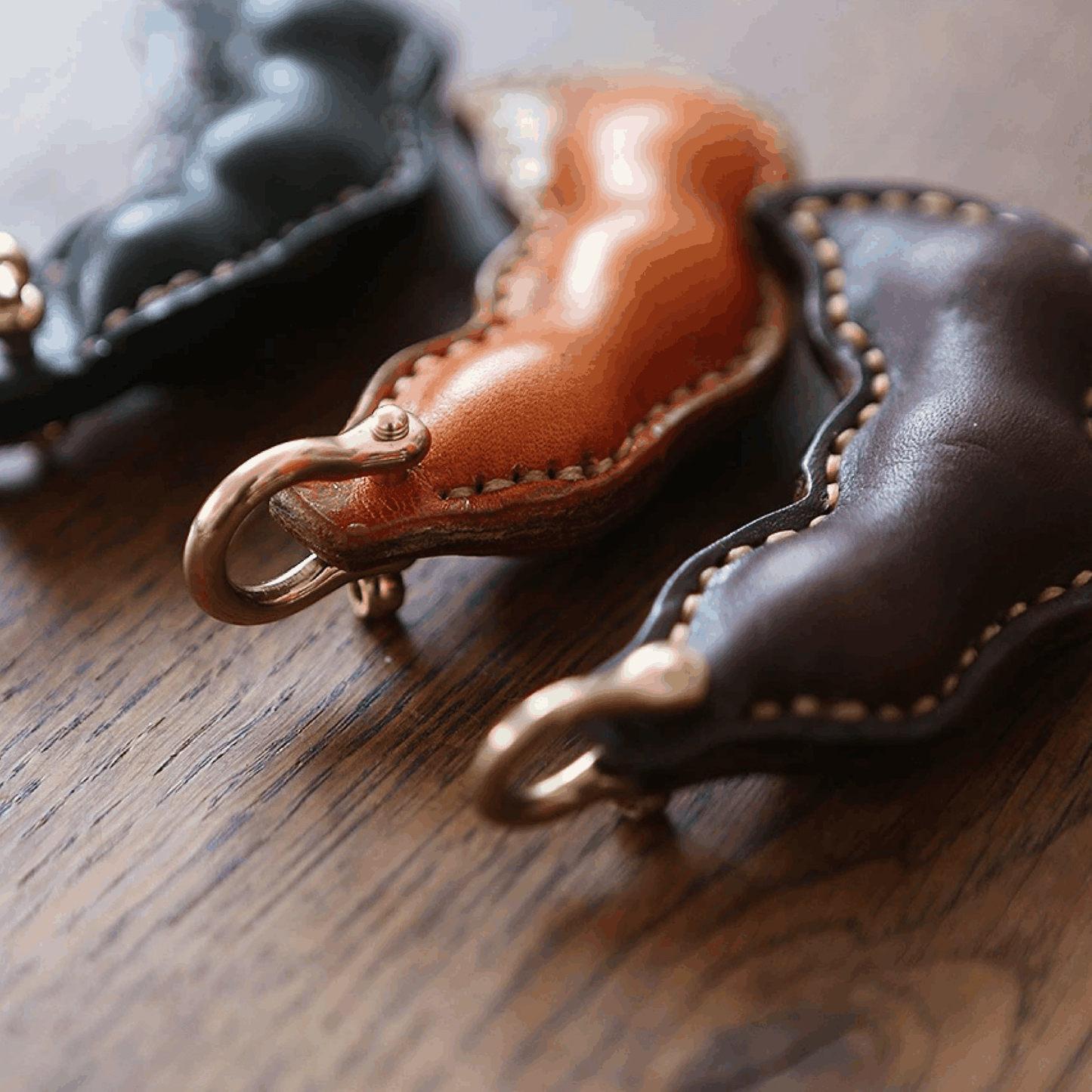 Leather Bag Charm - Bean Shaped Bag Charm, Leather Pea Keychain