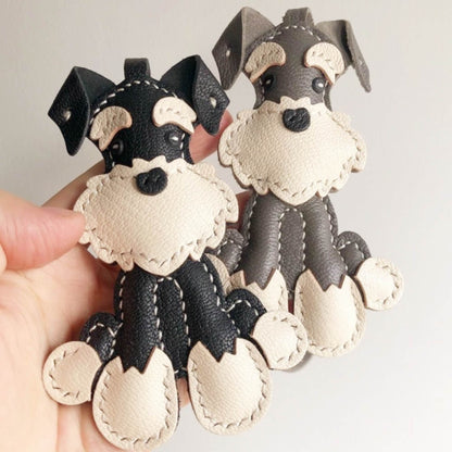 Leather Bag Charm - Cute Leather Puppy Keychain, Schnauzer Puppy Charm