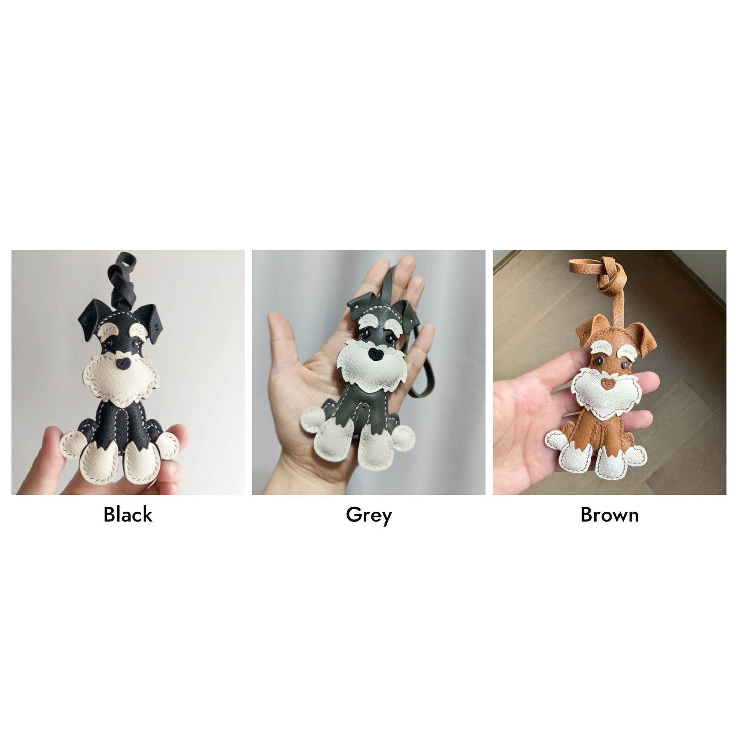 Leather Bag Charm - Cute Leather Puppy Keychain, Schnauzer Puppy Charm