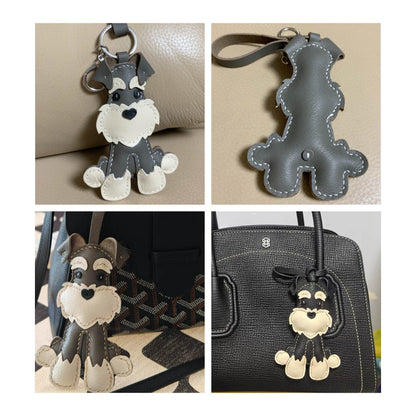 Leather Bag Charm - Cute Leather Puppy Keychain, Schnauzer Puppy Charm