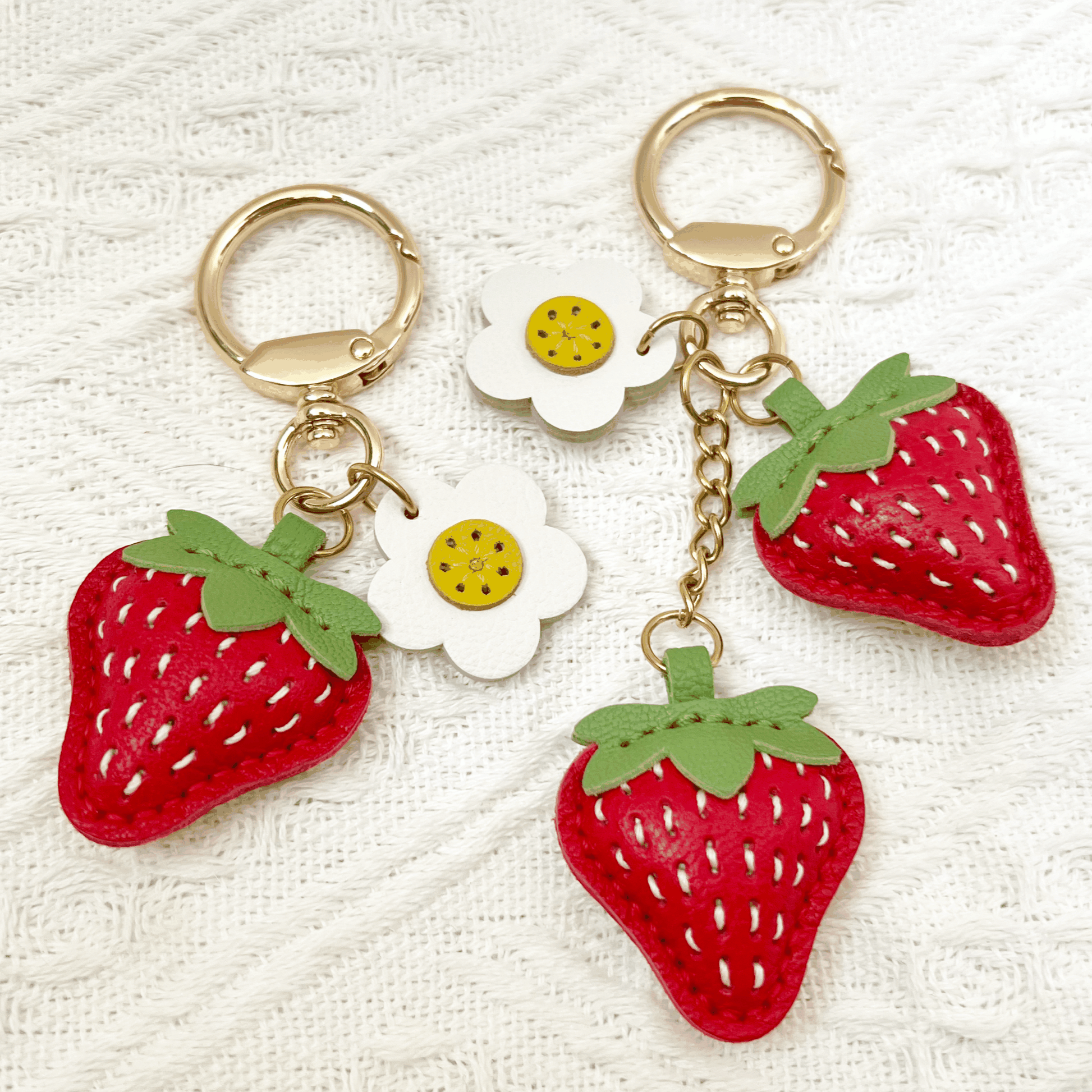 Leather Keychain Customized Strawberry Leather Bag Charm,Fruit Pendant