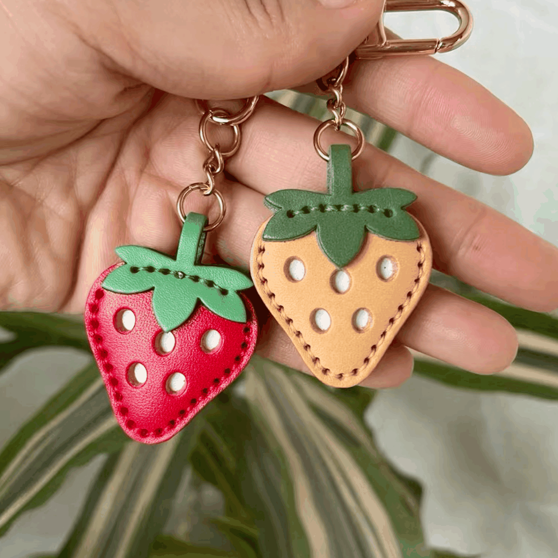 Leather Keychain Customized Strawberry Leather Bag Charm,Fruit Pendant