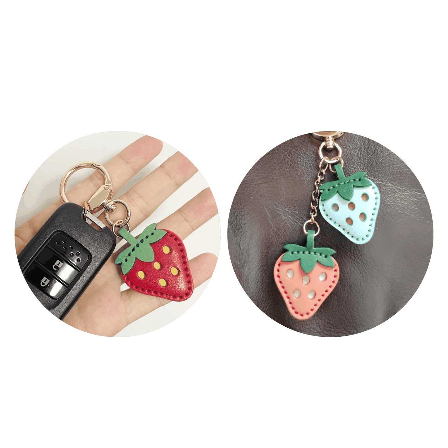 Leather Keychain Customized Strawberry Leather Bag Charm,Fruit Pendant