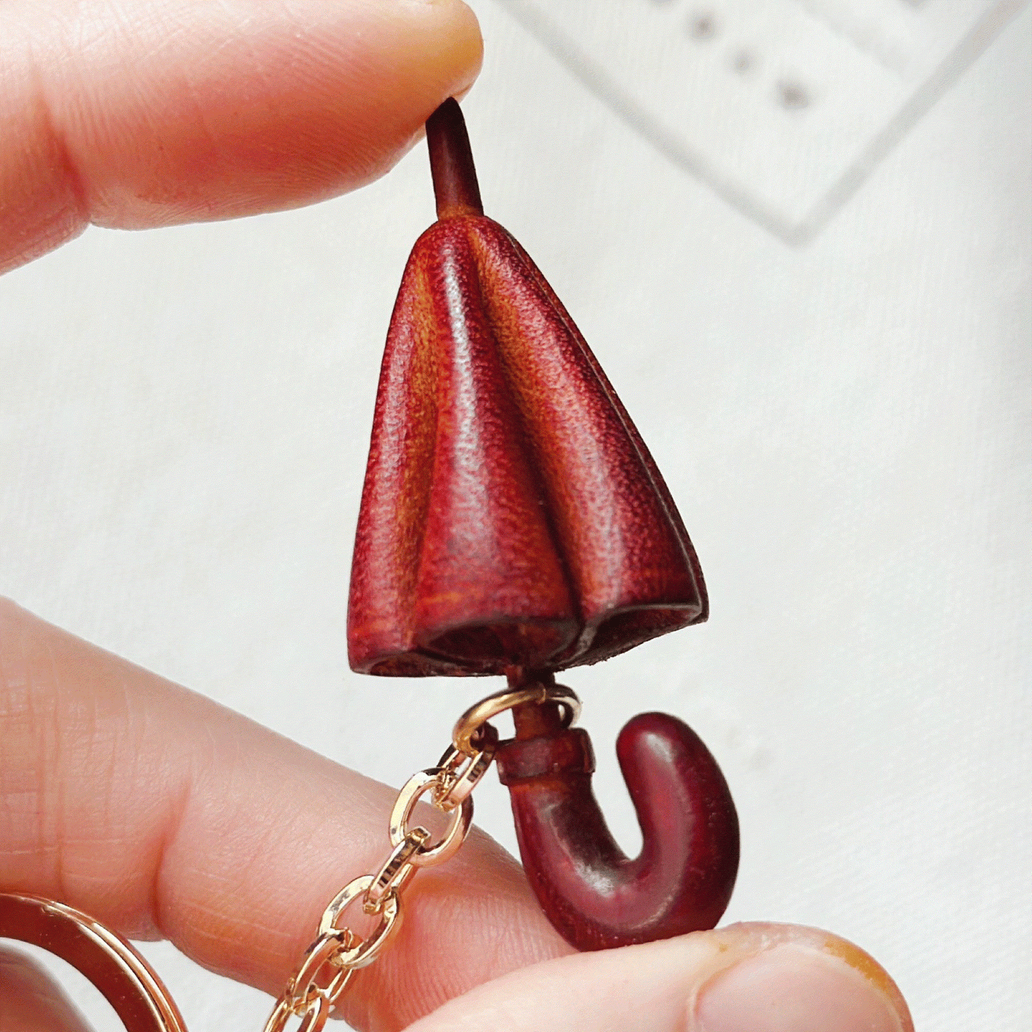 Leather Keychain - Umbrella Bag Charm, 3D Keychain, Umbrella Pendant