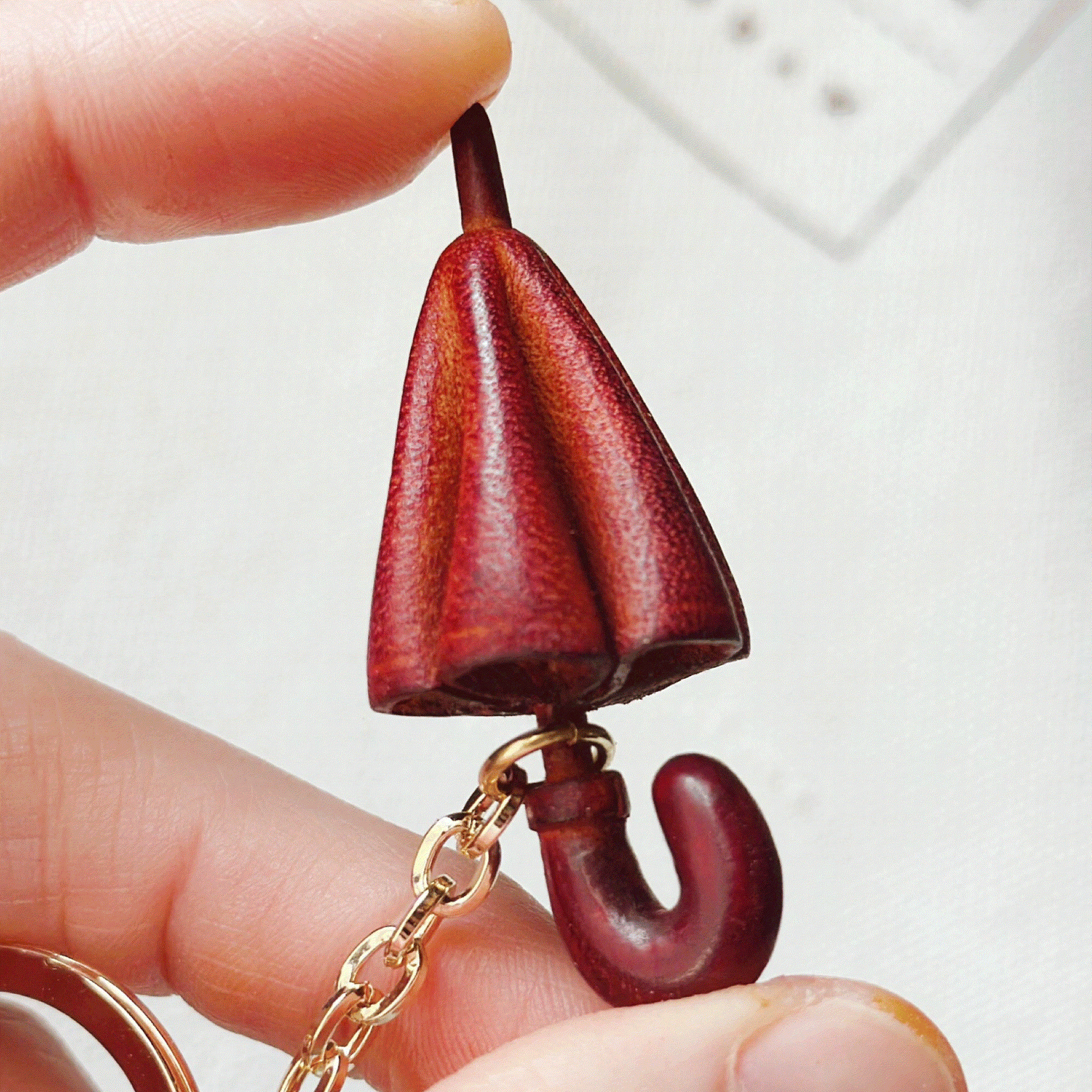 Leather Keychain - Umbrella Bag Charm, 3D Keychain, Umbrella Pendant