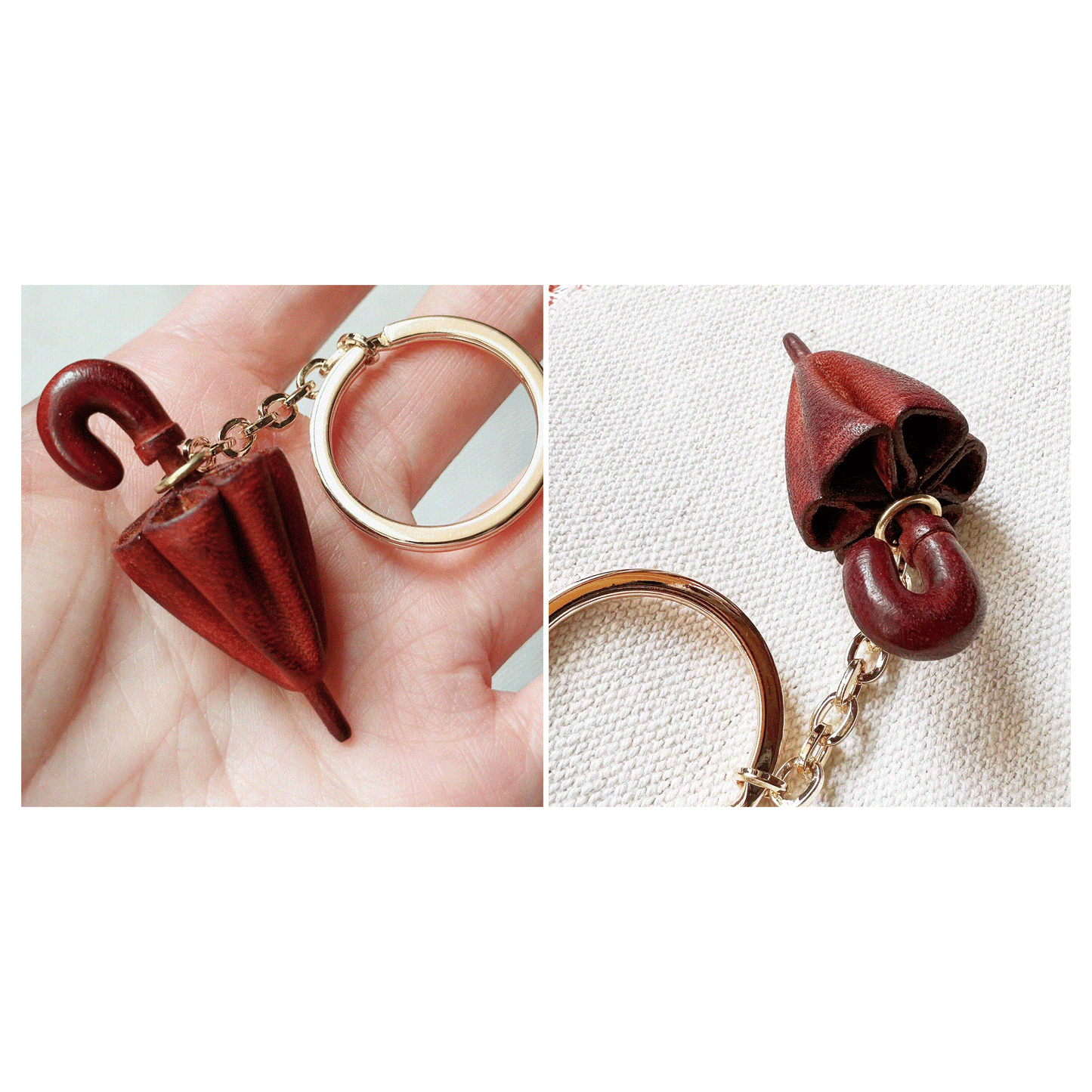 Leather Keychain - Umbrella Bag Charm, 3D Keychain, Umbrella Pendant