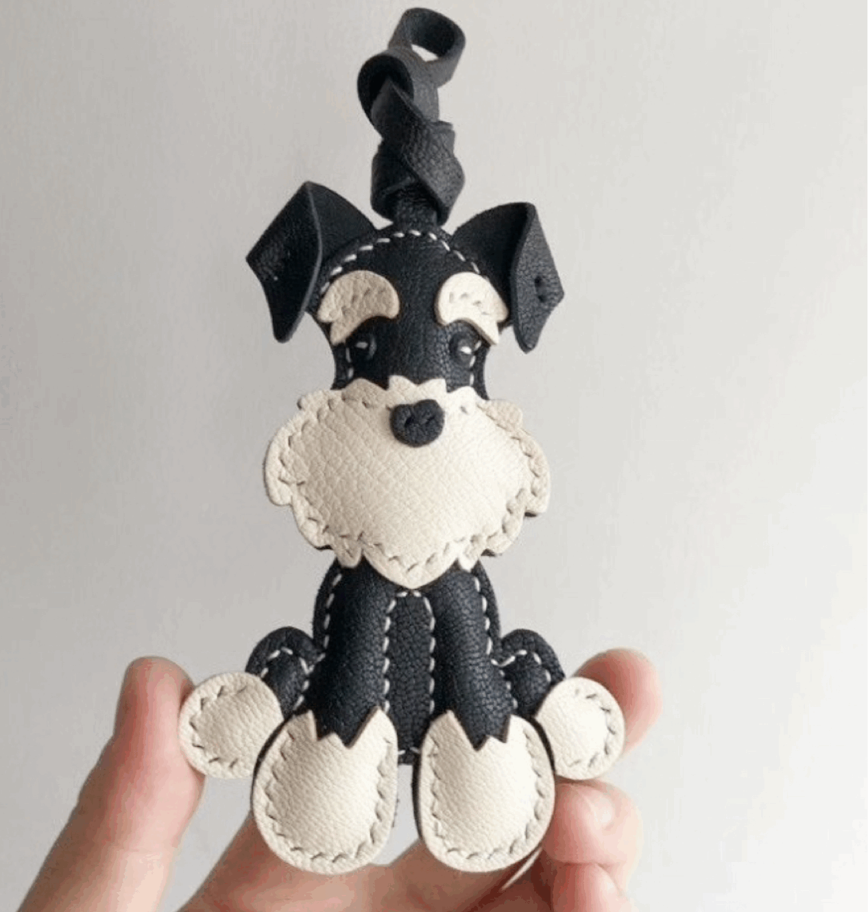 Leather Bag Charm - Cute Leather Puppy Keychain, Schnauzer Puppy Charm