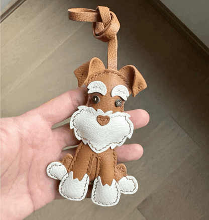 Leather Bag Charm - Cute Leather Puppy Keychain, Schnauzer Puppy Charm