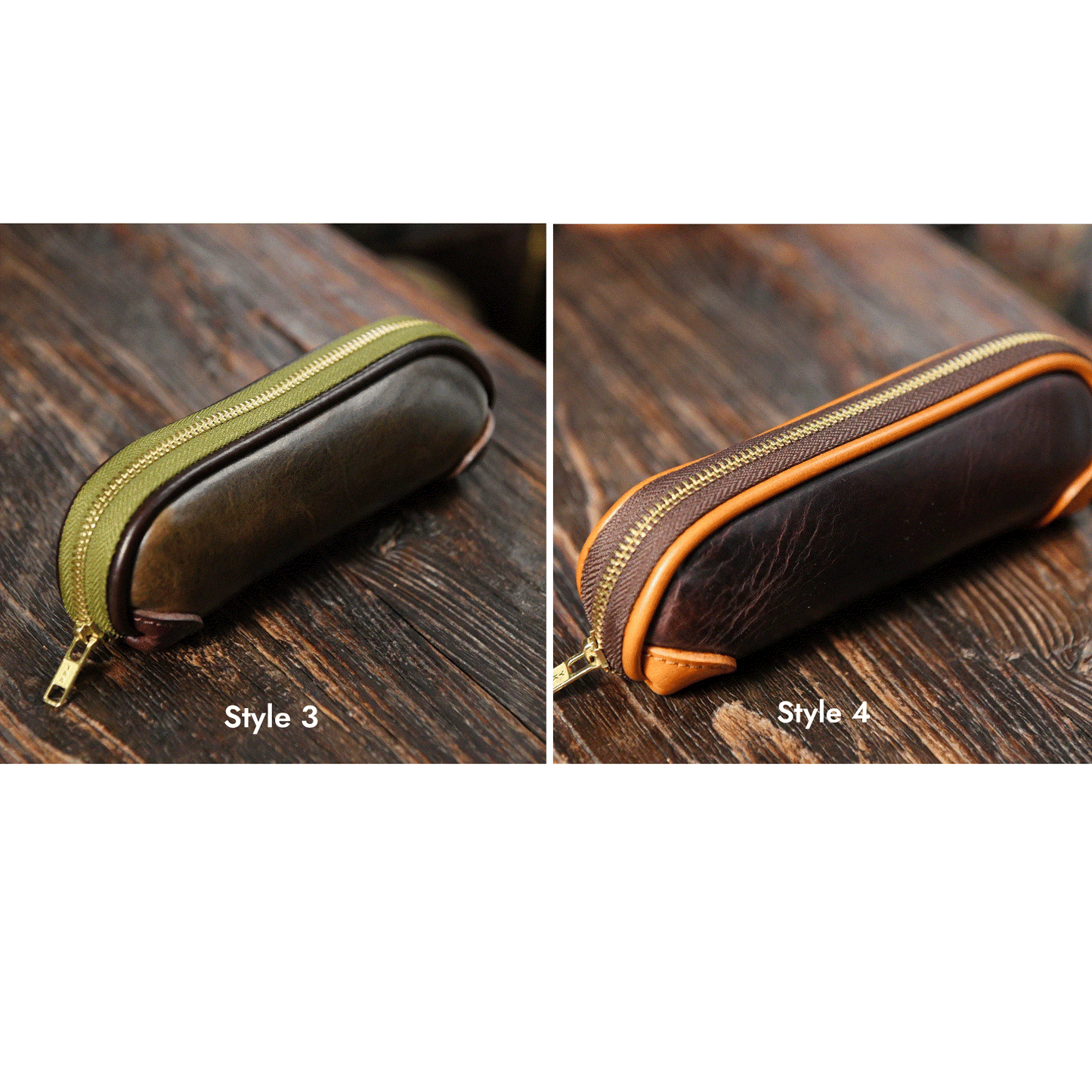 Leather Pencil Case - Vintage Zip Pouch for Pens, Stationery