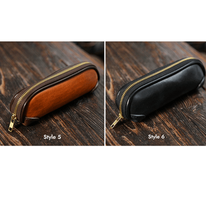 Leather Pencil Case - Vintage Zip Pouch for Pens, Stationery